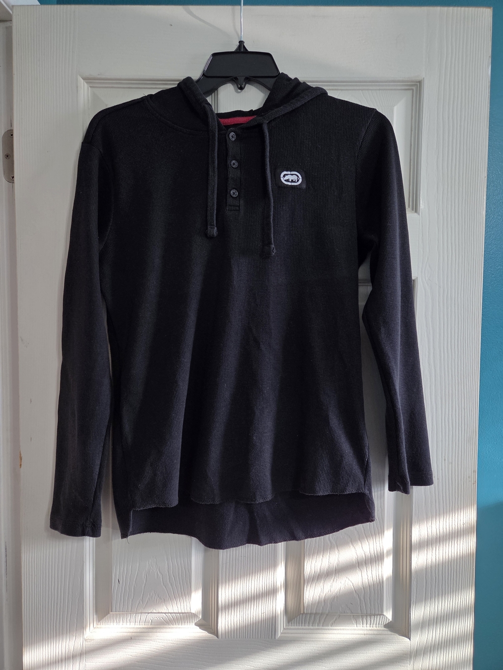 Ecko Unltd Black Thermal Waffle Knit Pullover Henley Hoodie - Boy Teen M